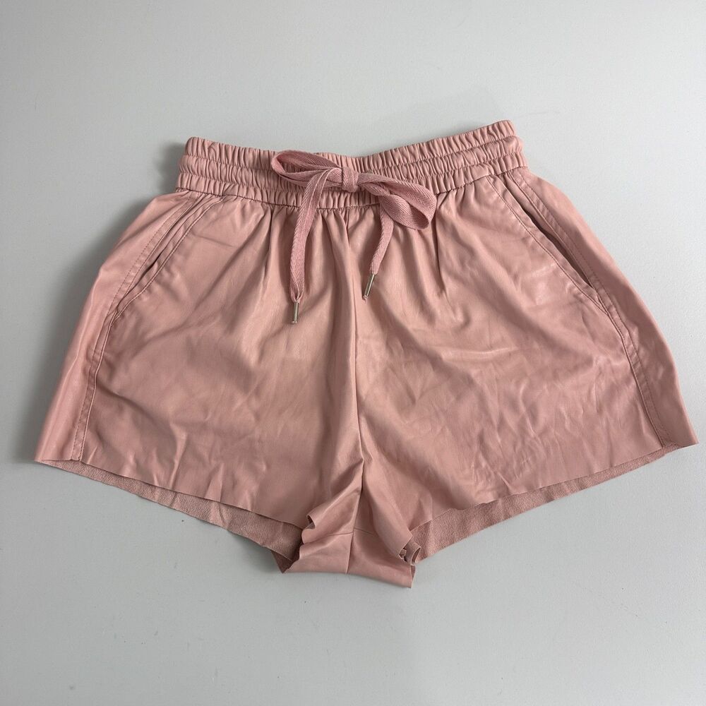 Bershka Women's Pink Faux Leather Pull On Drawstring Shorts Size M